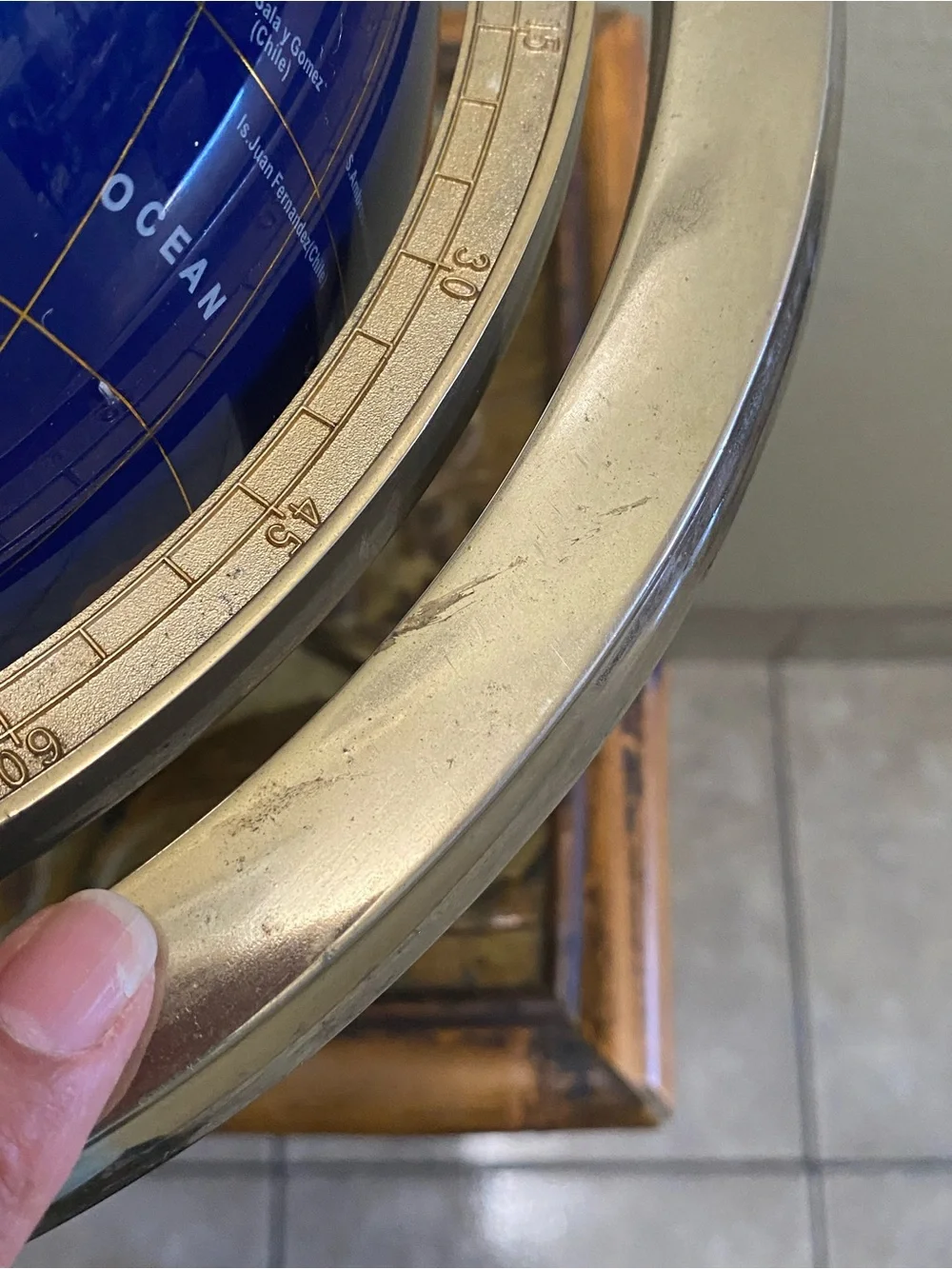 Lapis Gemstone Glob Compassion Decorative Globe W/Brass Tripod Base